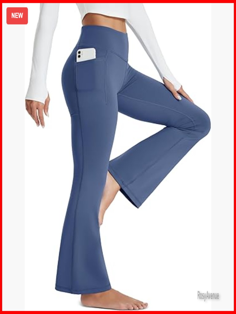 High Waist Flare Leggings With Pockets Yoga Pants Tummy Control Workout Casual